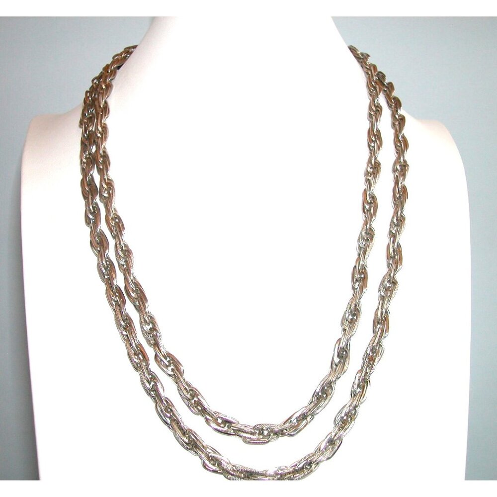 Vintage Single Strand Twisted Rope Chain Necklace 48"
